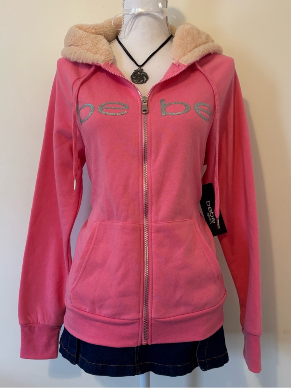 NWT Vintage Y2K Bebe Sport Fur Hoodie